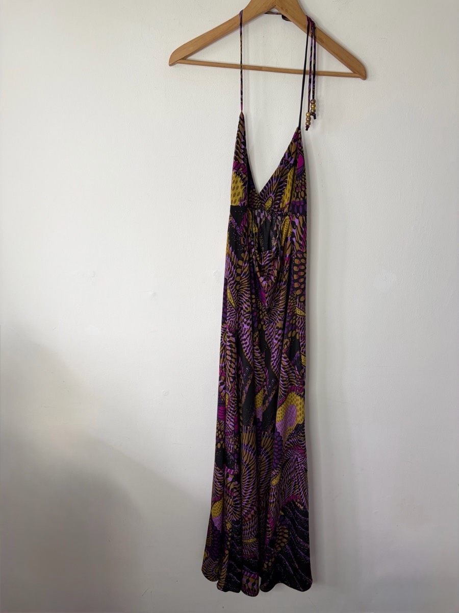Linea Women’s Stunning Abstract Print Halter Stretchy Maxi Dress Size 12 Holiday