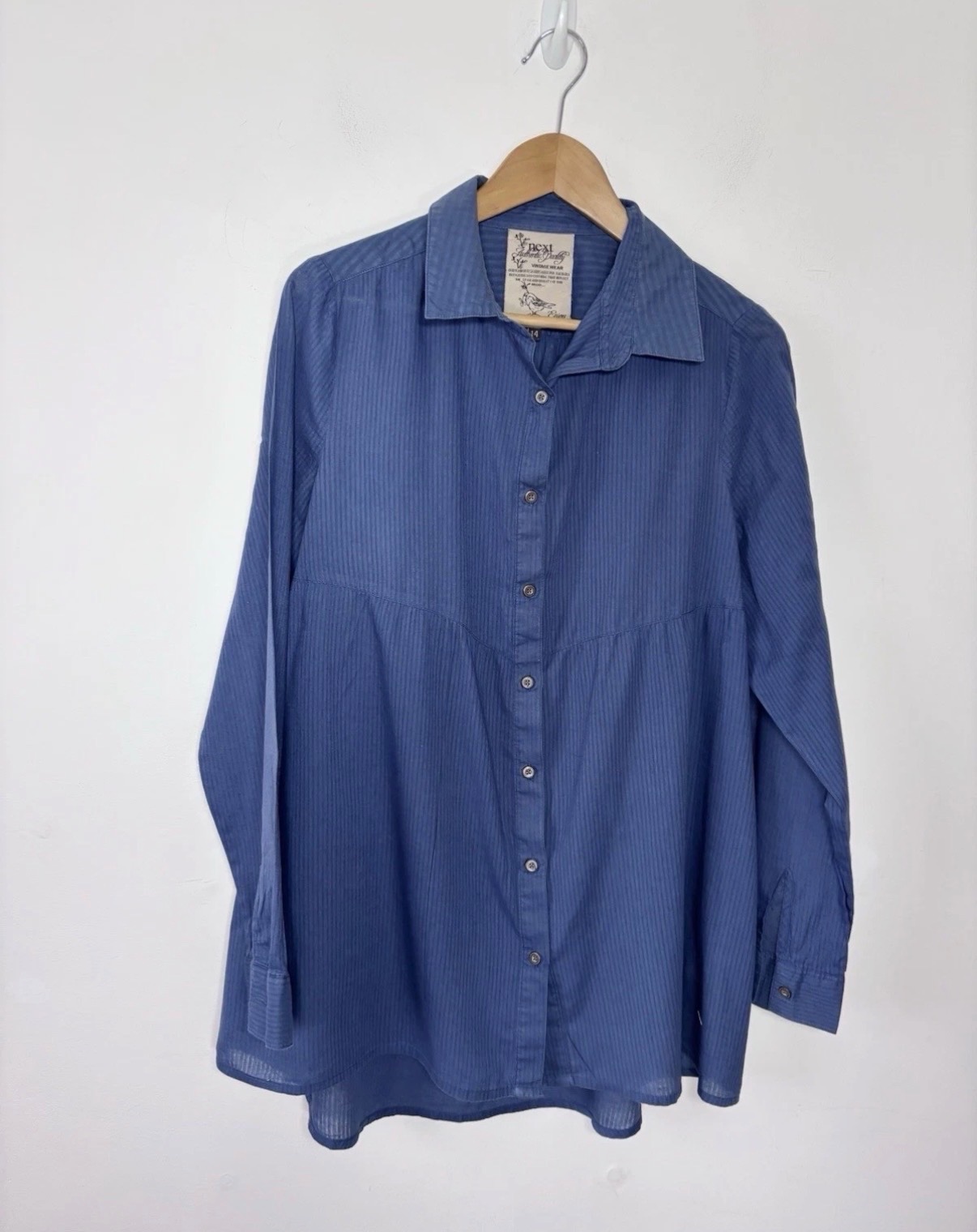 Next Vintage Wear Women’s Blue Stripe Long Sleeved Cotton Shirt Size 14