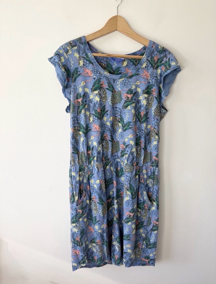 Next Women’s Blue Jungle Print Pocket Summer Cotton Dress Size 14