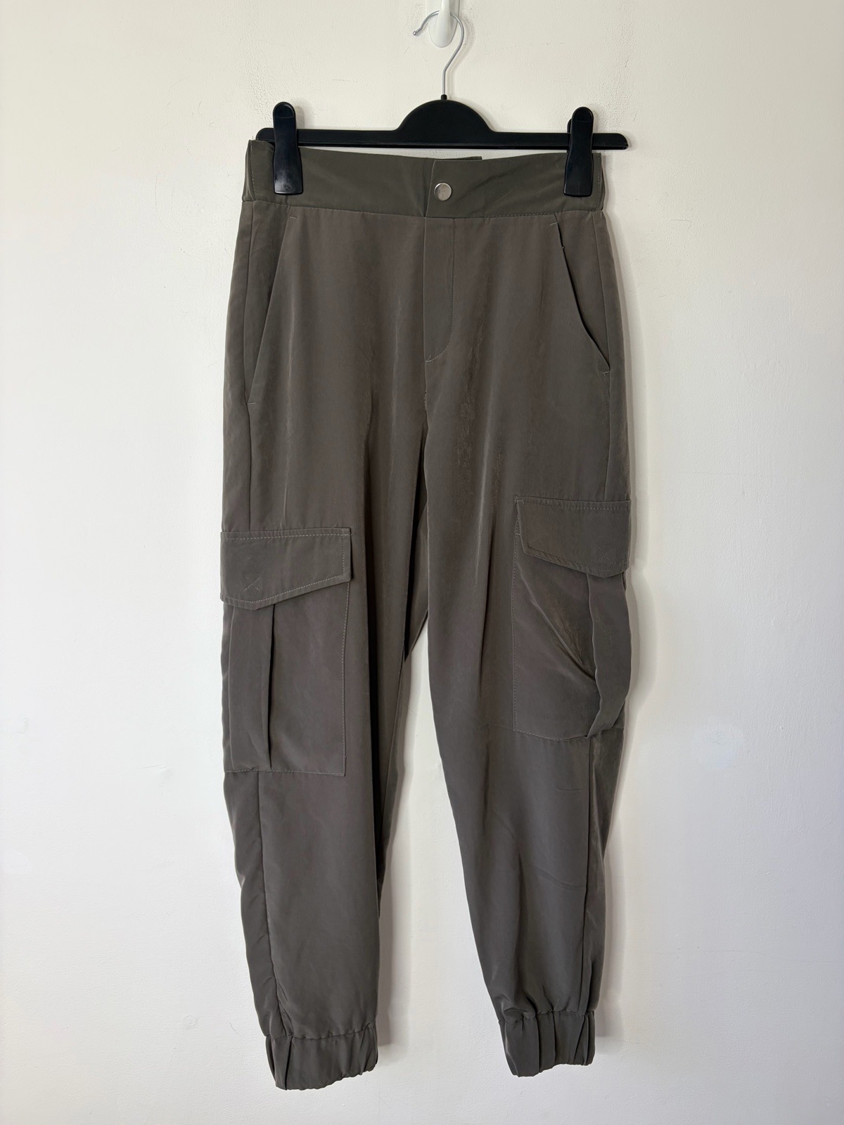 Zara Women’s Khaki Cargo High Waist Utility Pockets Cuffed Hem Trousers Size XS