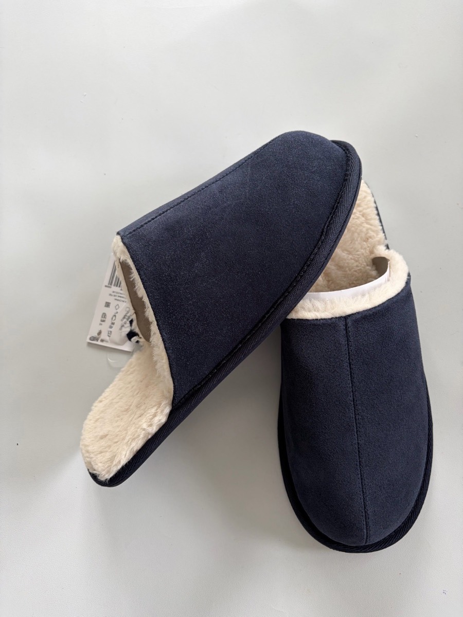 New Matalan Men’s Navy Blue Real Suede Slip On Hard Soles Slippers Size 11 Gift