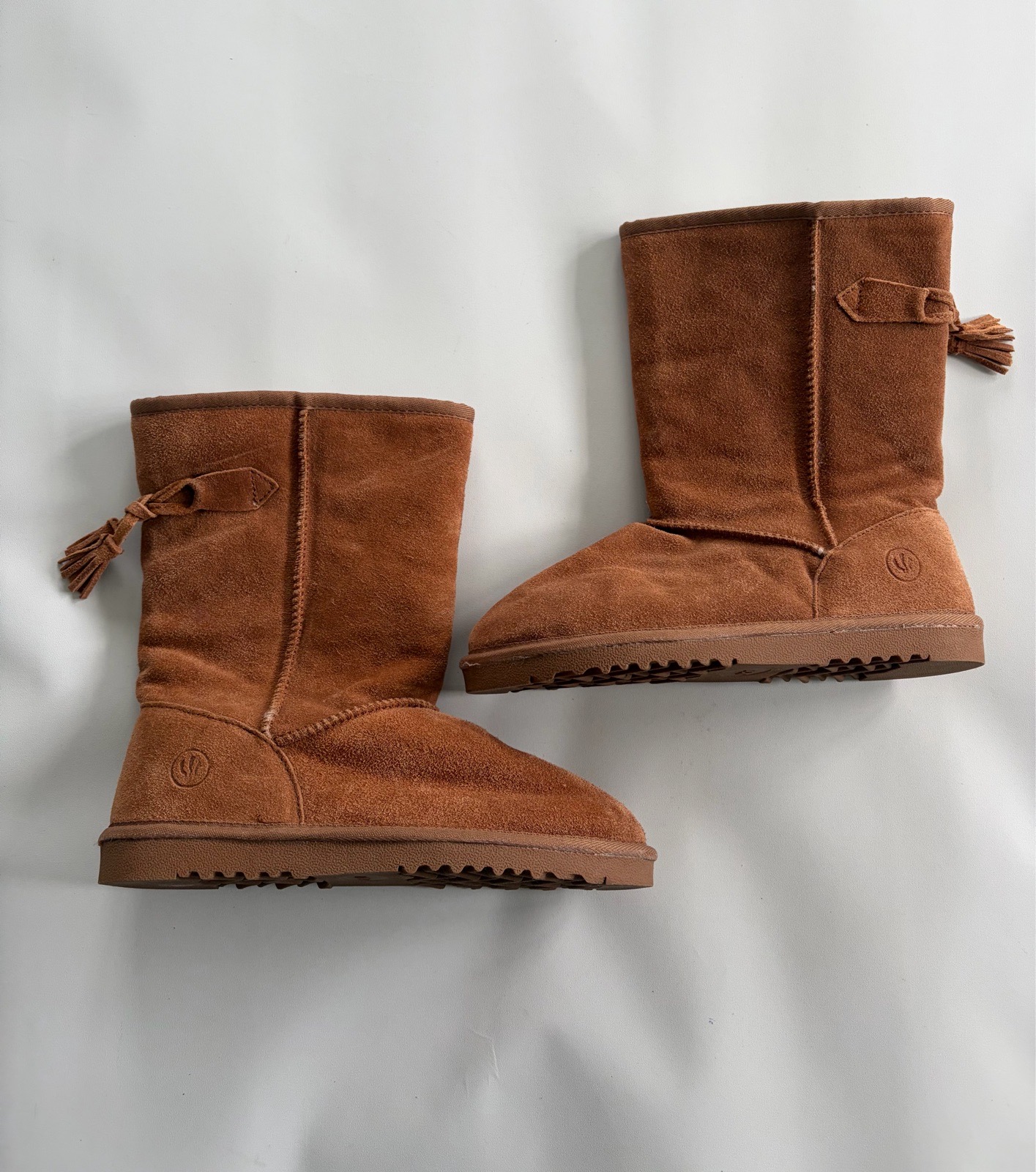 Fat Face Women’s Tan Mid Calf Suede Autumn Winter Fluffy Lined Flat Boots Size 7