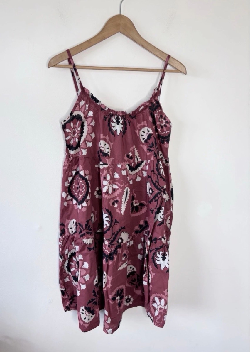 Next Women’s Burgundy Aztec Mini Tired  Spaghetti Strap Dress Size 14 Tall