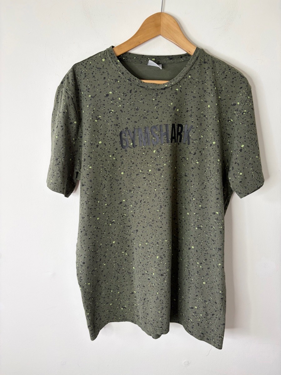 Gymshark Men’s Micro Print Speckled Design Logo Green T-Shirt Size Large