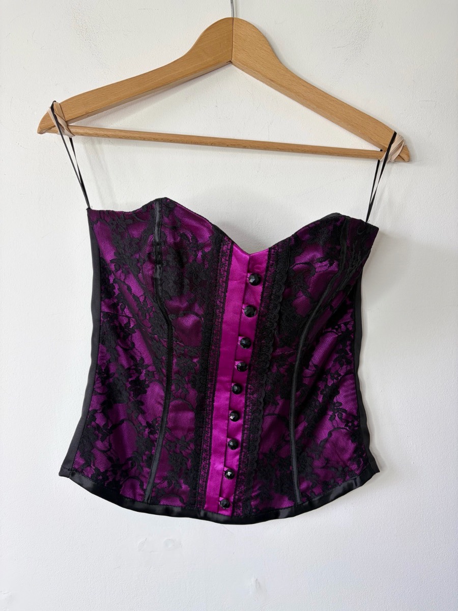 Y2K 2000’s New Jane Norman Pink Black Lace Structured Corset Size 12 Romantic Gothic