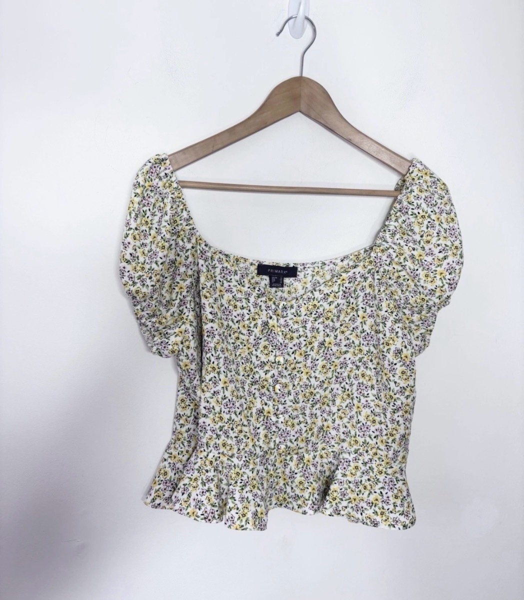 Primark Women’s Pretty Multi Flower Print Cropped Summer Blouse Size 16 Holiday