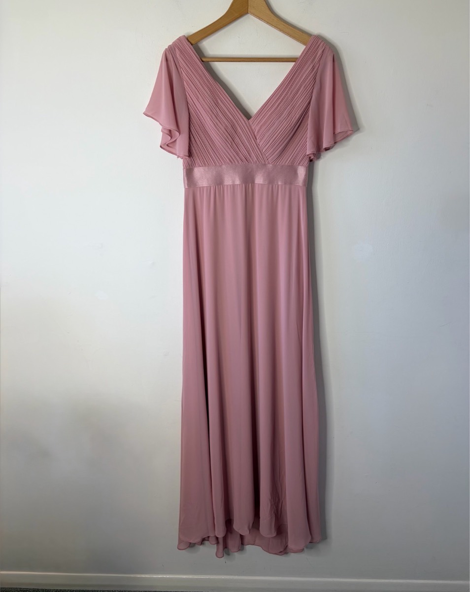 Ever-Pretty Monica Dusty Rose Maxi Chiffon Ruched Double V-Neck Flutter Sleeves  Dress Size 8