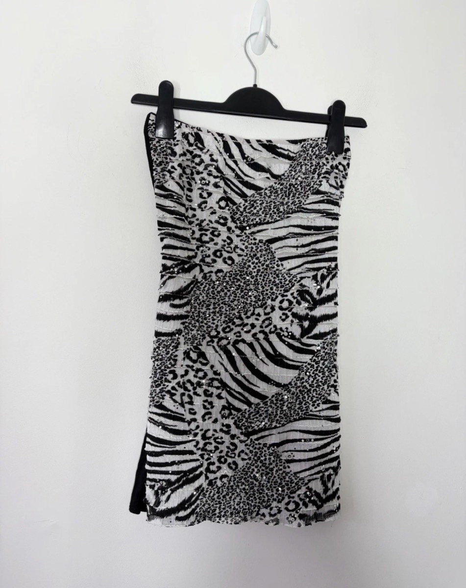 Y2K 2000’s Vintage New Look Strapless Animal Print Tube Dress Size 12