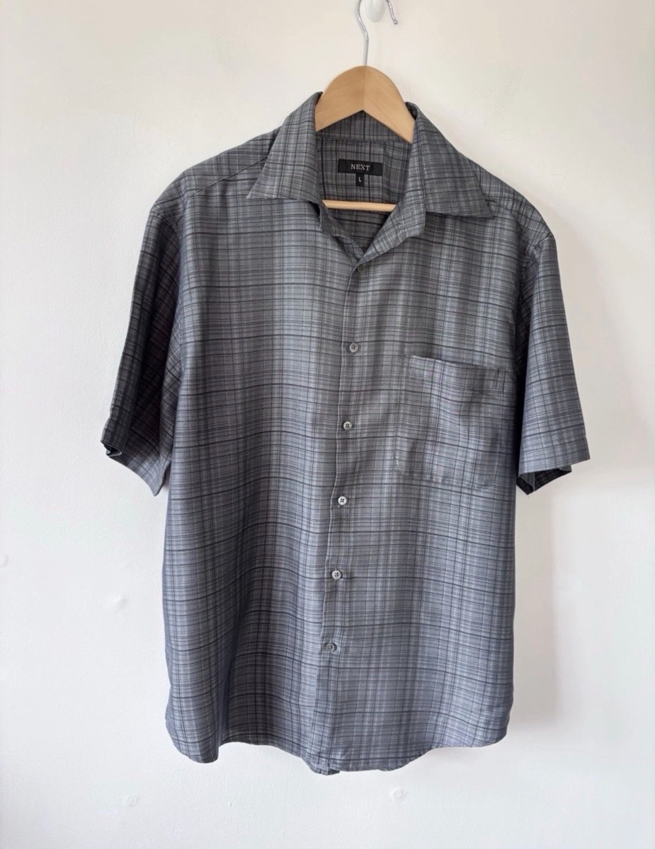 Y2K 2000’s Next Men’s Grey Checked Short Sleeved Shirt Size Large