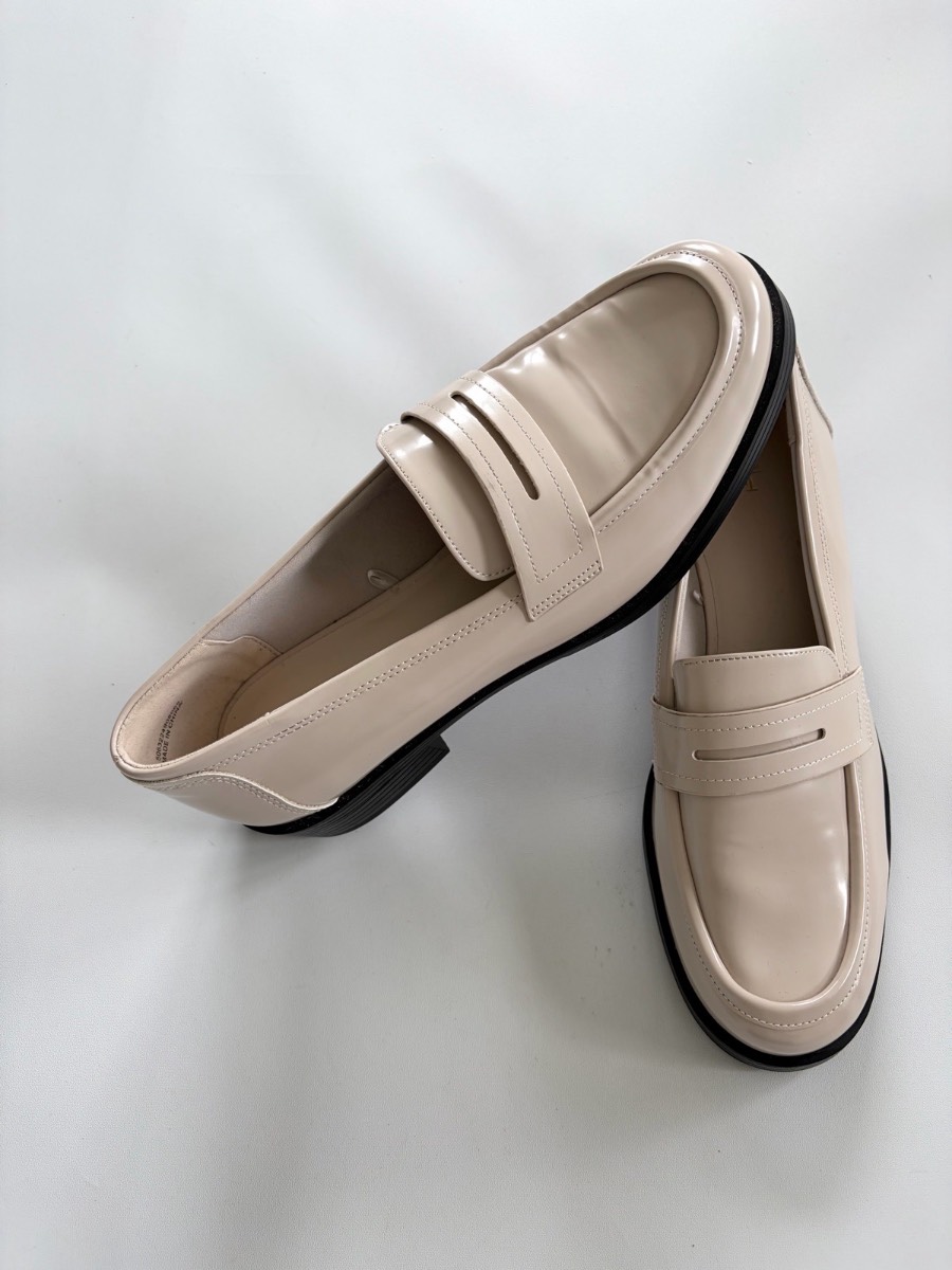 TU Women’s Chic Beige Faux Leather Penny Chunky Loafers Shoes Size 8