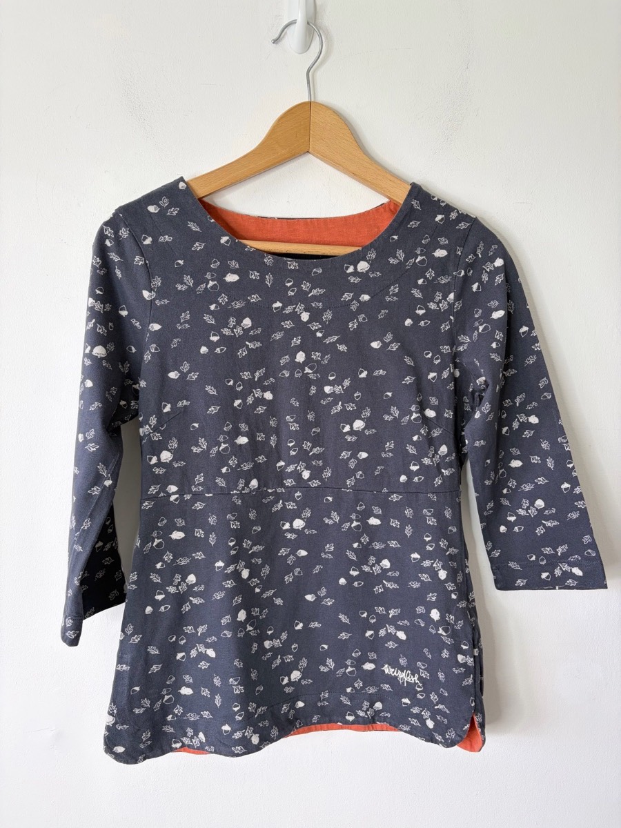 Weird Fish Pinto Organic Charcoal Acorn Leaf Print Jersey 3/4 Sleeve Top Sz 8