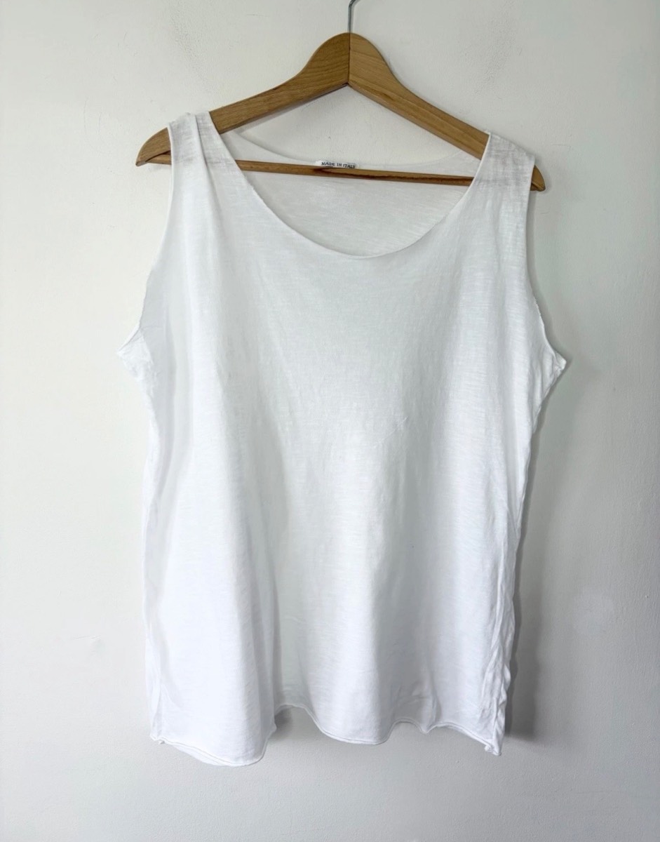 Made In Italy Women’s White Cotton Relaxed Fit Summer Vest Top One Size Holiday