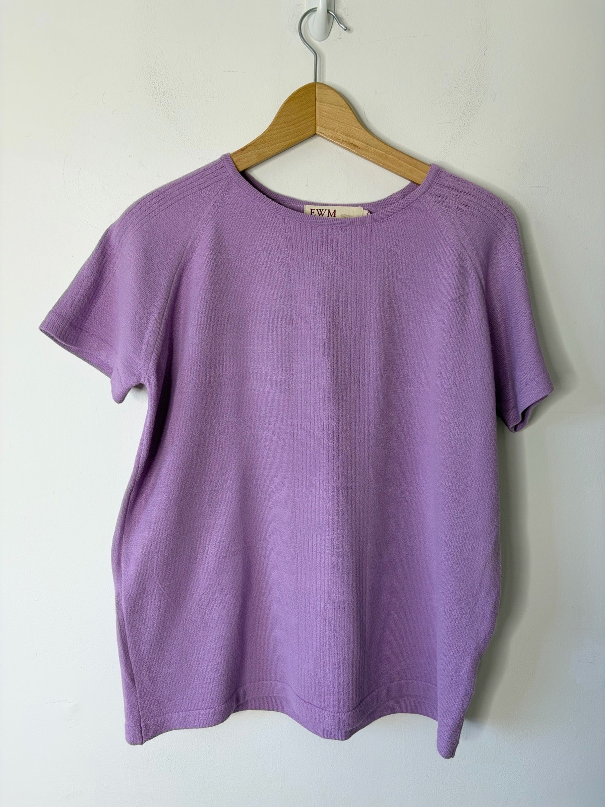 New EWM Women’s Lilac Short Sleeved Knitted Stretchy Front Rib Top Size 14-16