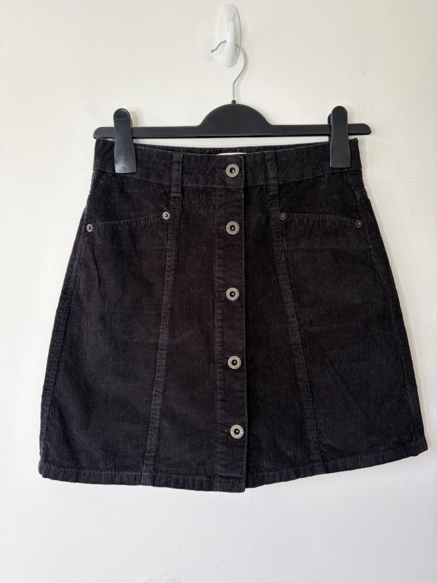 Jack Wills Women’s Black Cord A-Line Cotton Skirt Size 8