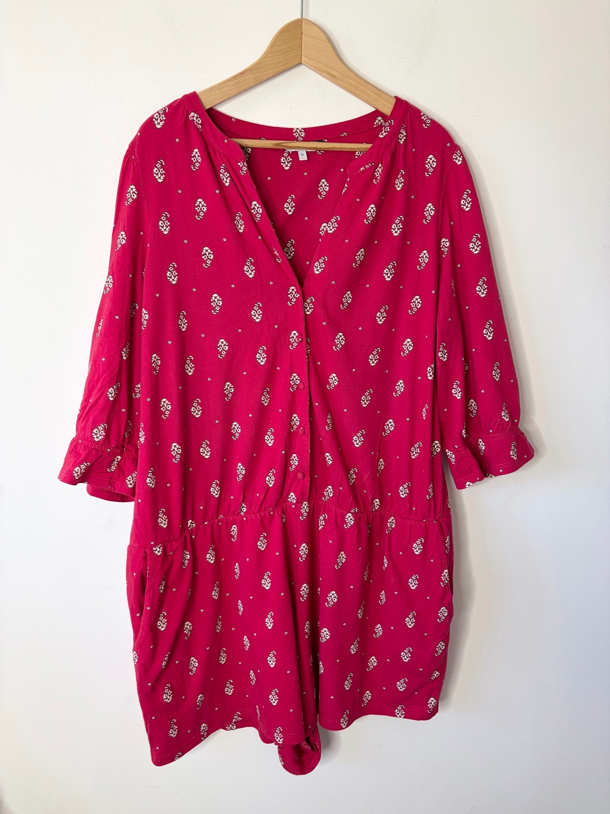 Next Women’s Vibrant Red Printed Short Ruffled Sleeve Jersey Pocket Playsuit Size 20 Holiday