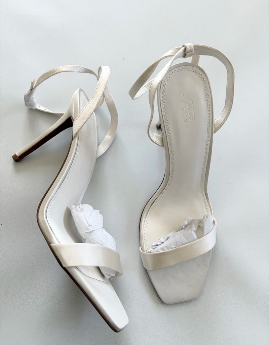 New ASOS Design Women’s Ivory Satin Neva High Heels Heeled Sandals Size 11