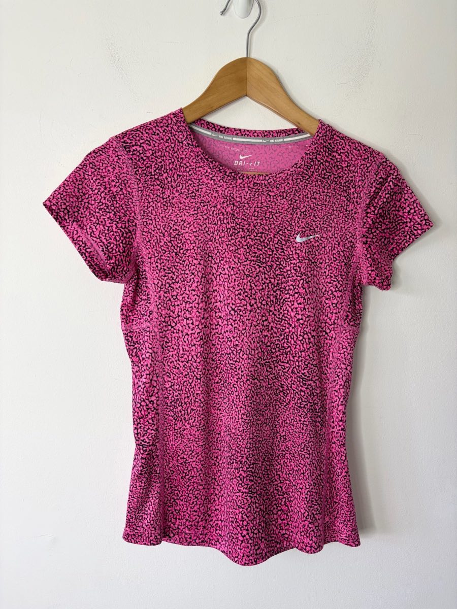Nike Dri-Fit Women’s Pink Black Crackle Short Sleeve Lightweight Top Size XS Gym