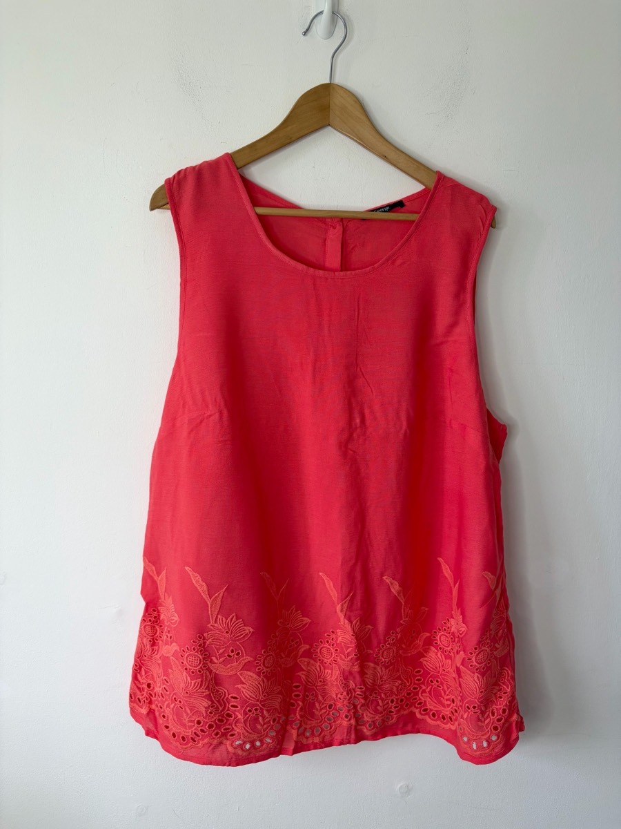 George Women’s Stunning Coral Embroidered Summer Sleeveless Top Size 20