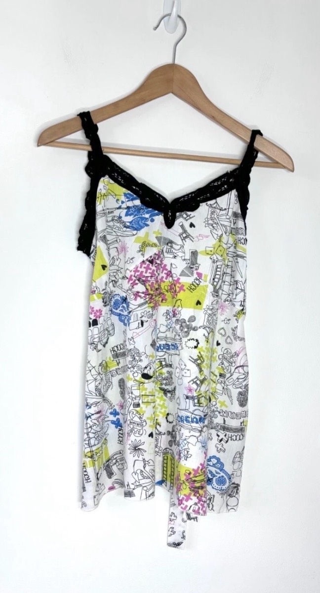Y2K 2000’s Hooch Women's Graffiti Doodle Print Summer Cami Top Size 12