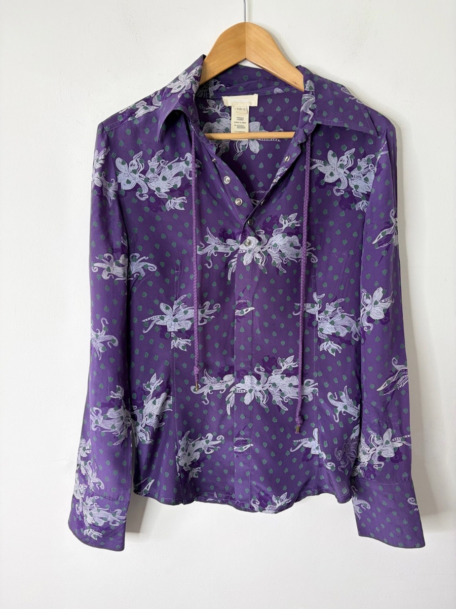 Y2K 2000’s Vintage Diesel Women’s Beautiful Purple Patterned Silk Shirt Size S
