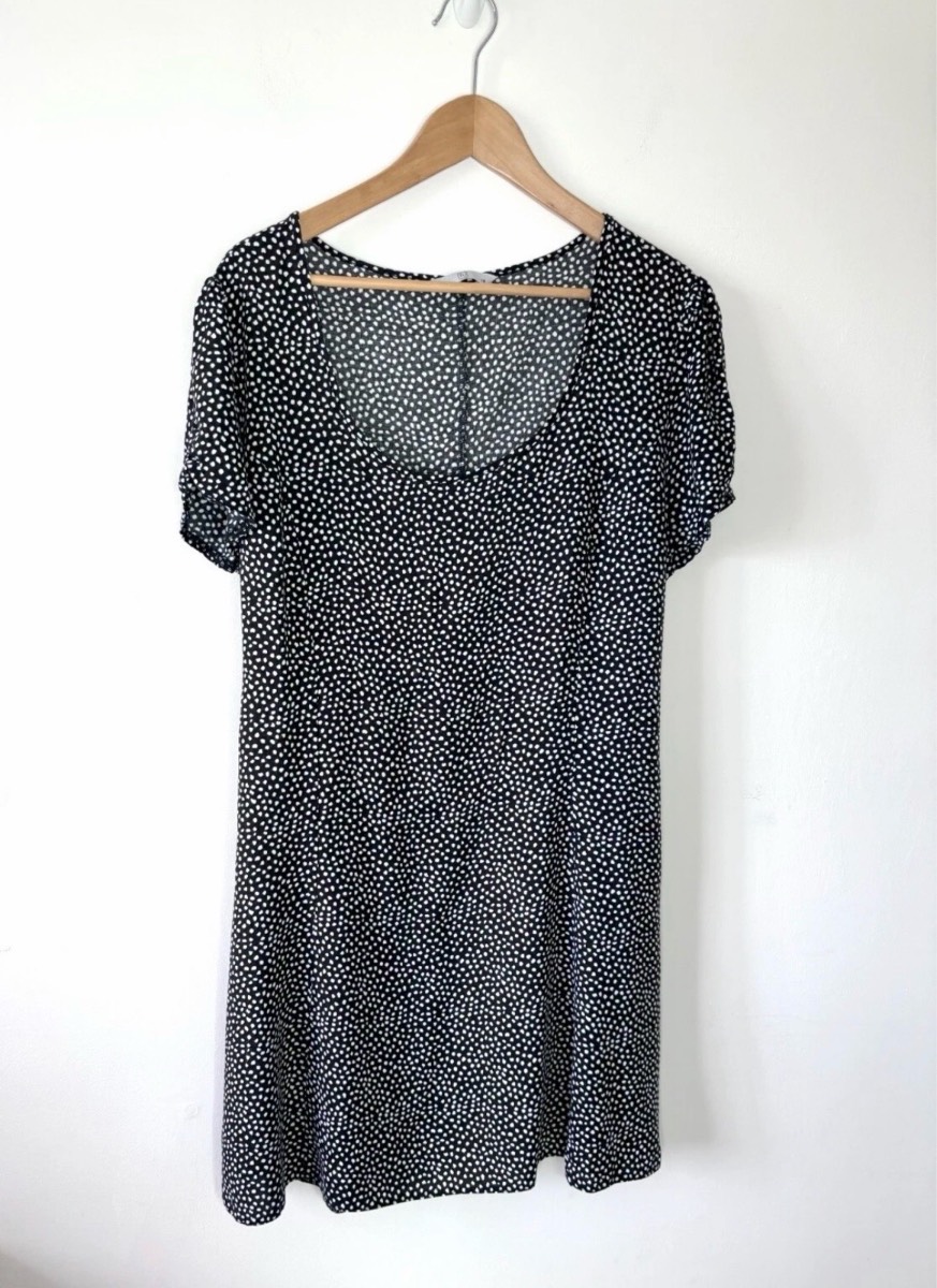TU Women's Black Polkadot Summer Shift Dress With Tie Size 18