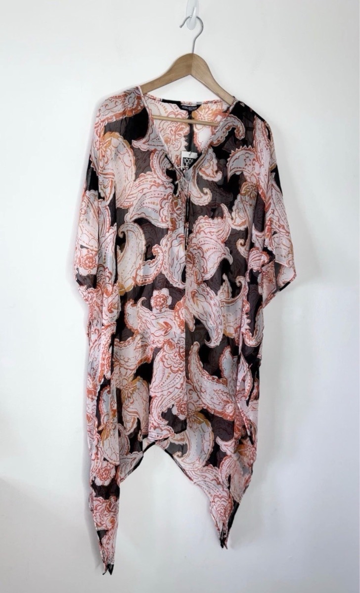 New Debenhams Women’s Sheer Paisley Print Kaftan Cover Up Holiday Top Size L