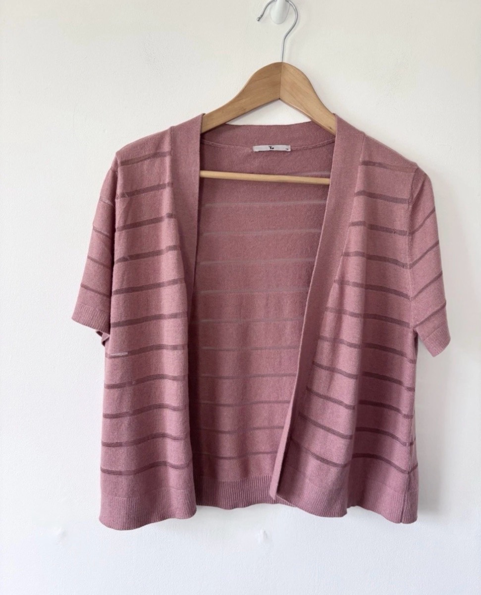 TU Women’s Blush Pink Stripe Short Sleeved Summer Cardigan Size 14