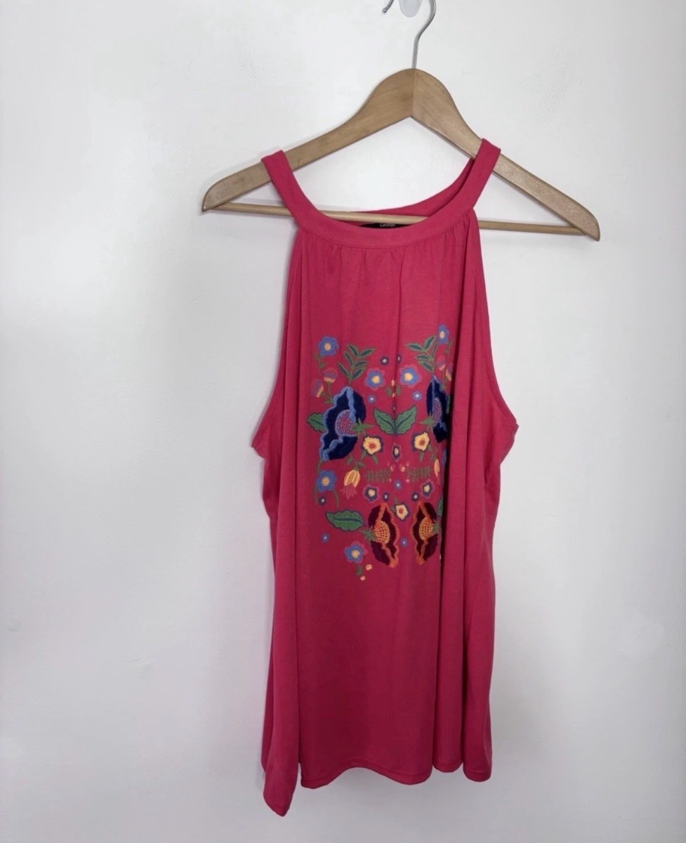 New  George Women’s Red Embroidered Summer Top Size 16
