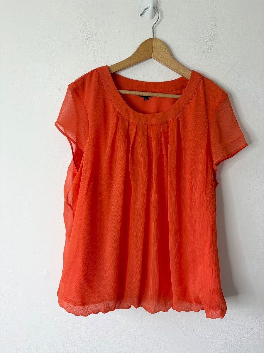 Papaya Women’s Orange Chiffon Short Sleeved Summer Blouse Size 20