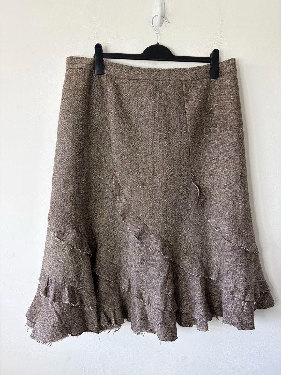 Evans Women’s Brown Bohemian Textured Tweed Asymmetrical Midi Skirt Size 18