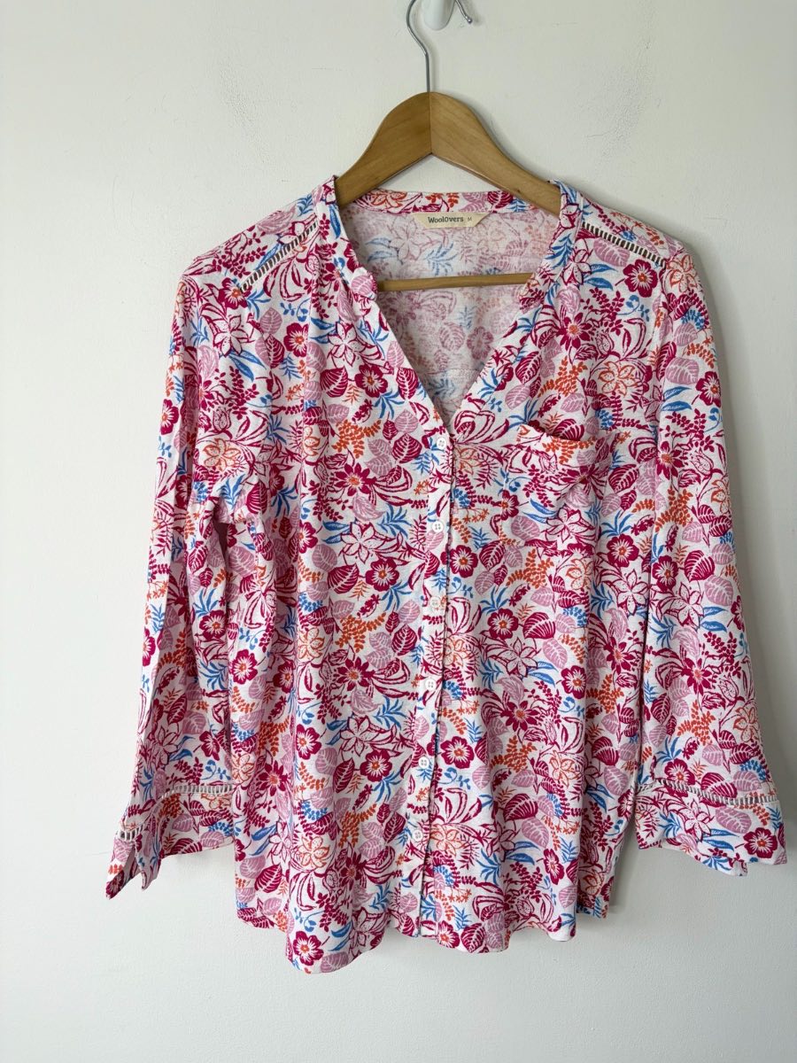 Woolovers Women’s Beautiful Vibrant Flower Print 3/4 Sleeve Summer Top Size Med