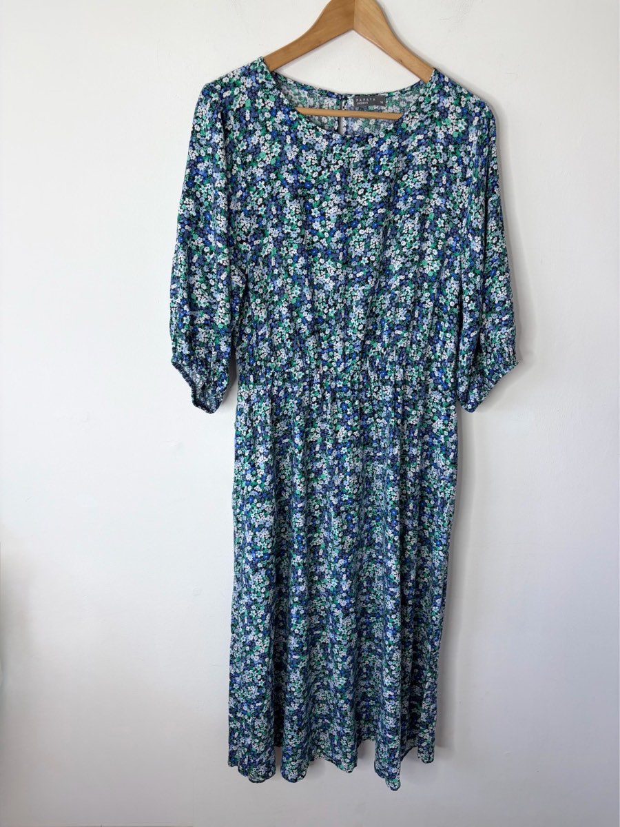 Papaya Women’s Vibrant Blue Ditsy Floral Print Summer Midi Dress Size 14