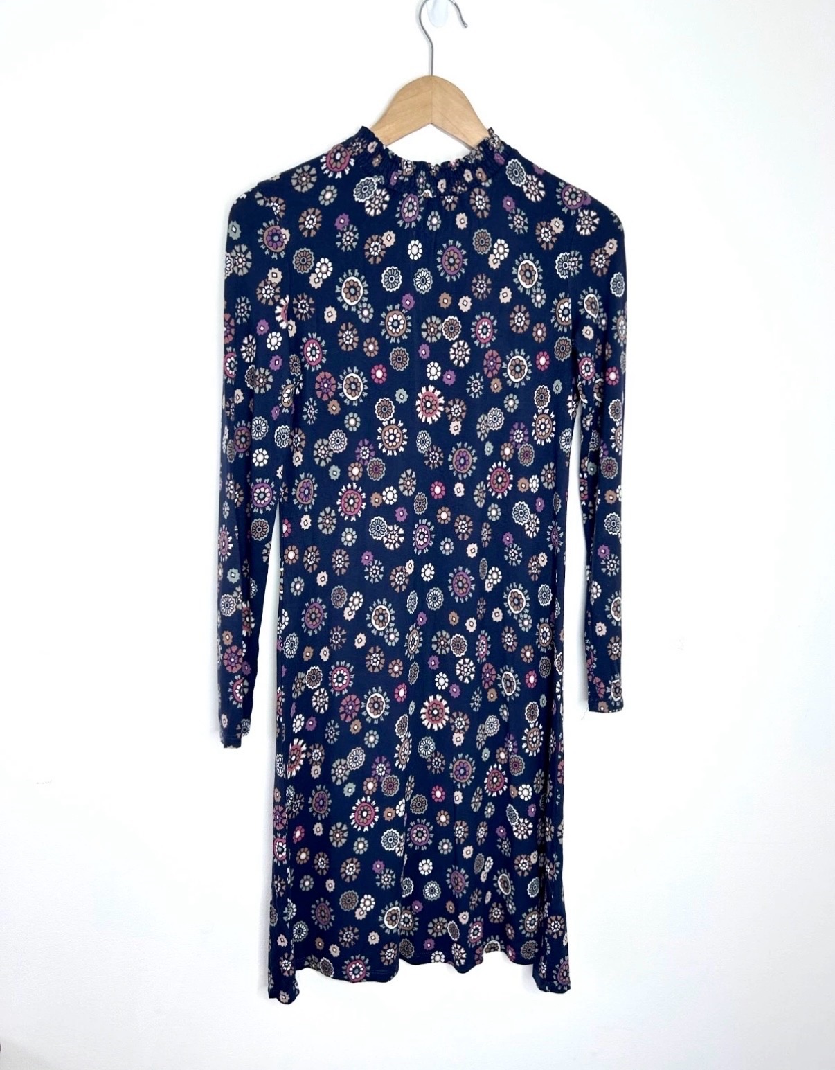 Boho Bohemian Vintage Inspired M&S Navy Floral Long Sleeved Midi Dress Size 8