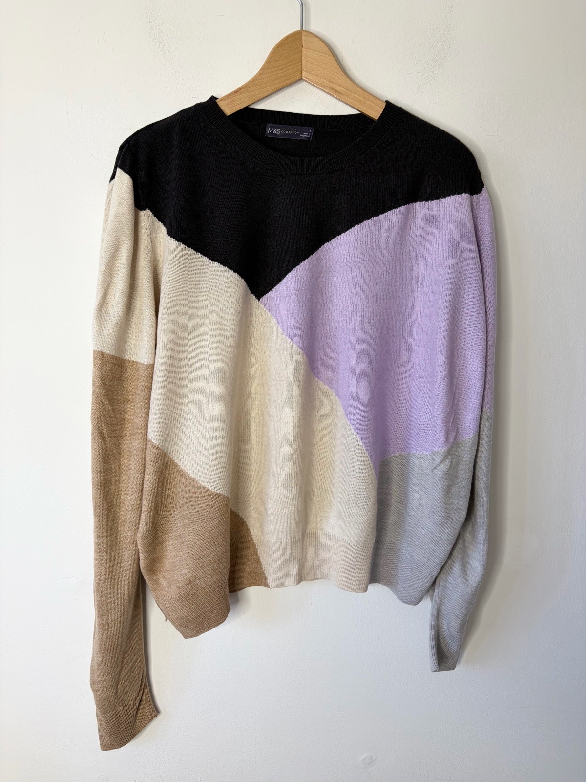 Marks & Spencer Women’s Colourblock Supersoft Crew-Neck Thin Knitted Jumper Size 16