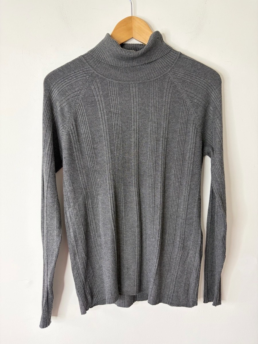 F&F Women’s Grey Ribbed Polo Neck Thin Knitted Jumper Size 14
