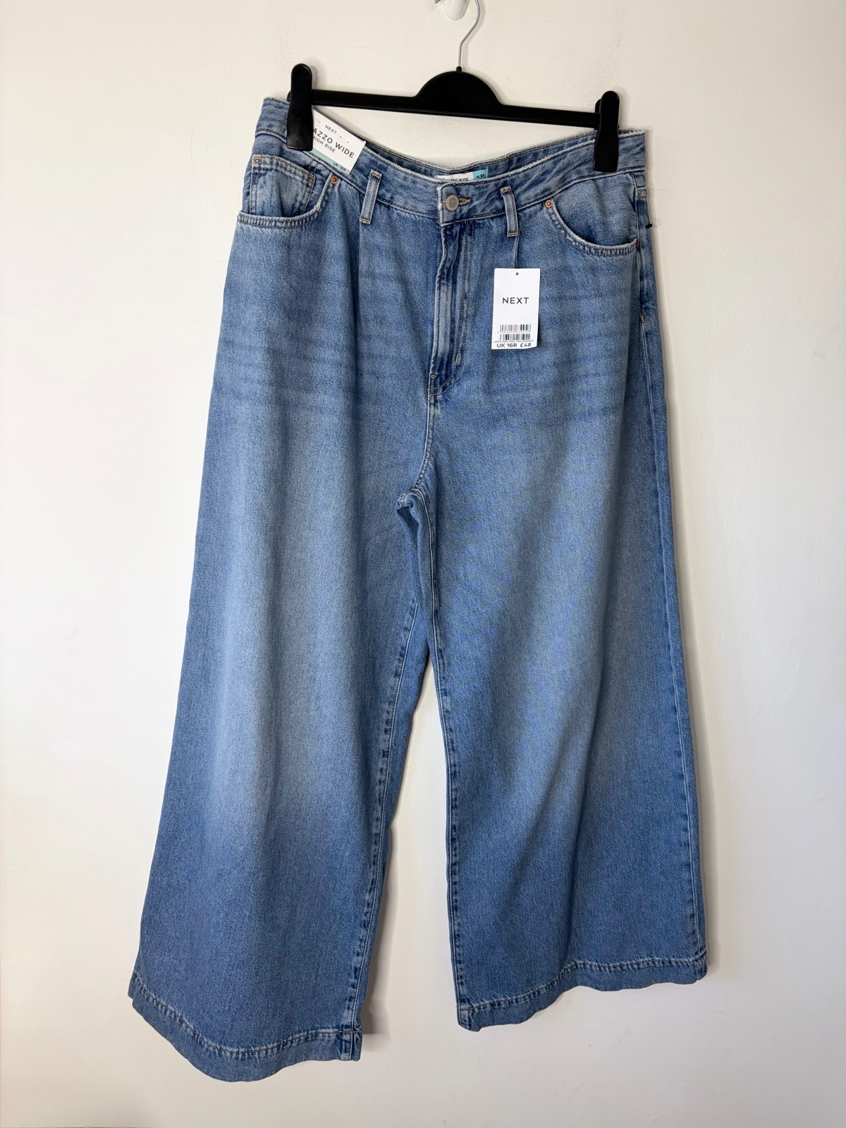 New Next Women’s Light Blue Wash Palazzo Wide Leg High Waist Jeans Size 16