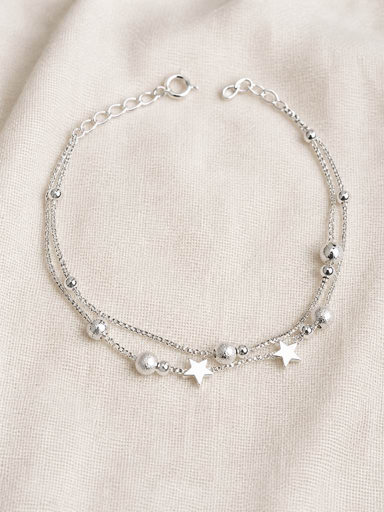 Delicate S925 Sterling Silver Star Bracelet Adjustable • Perfect for Stacking