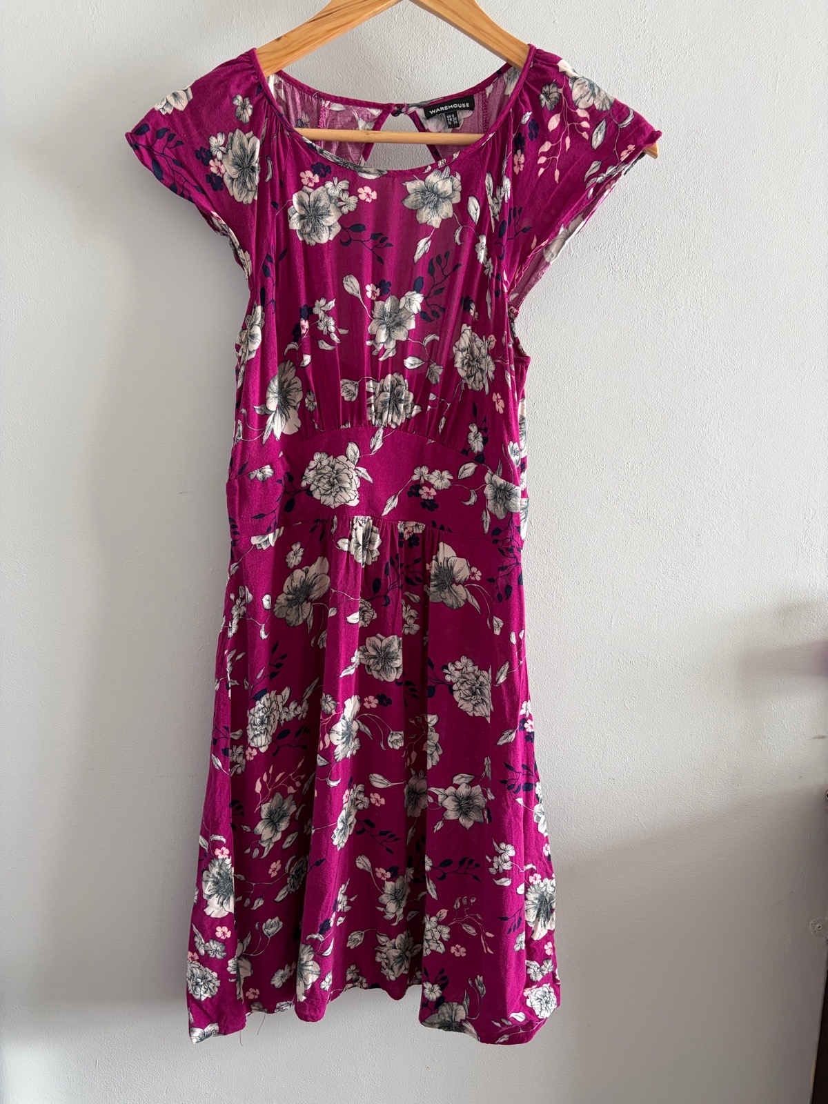 Warehouse burgundy/pink floral midi dress size 8