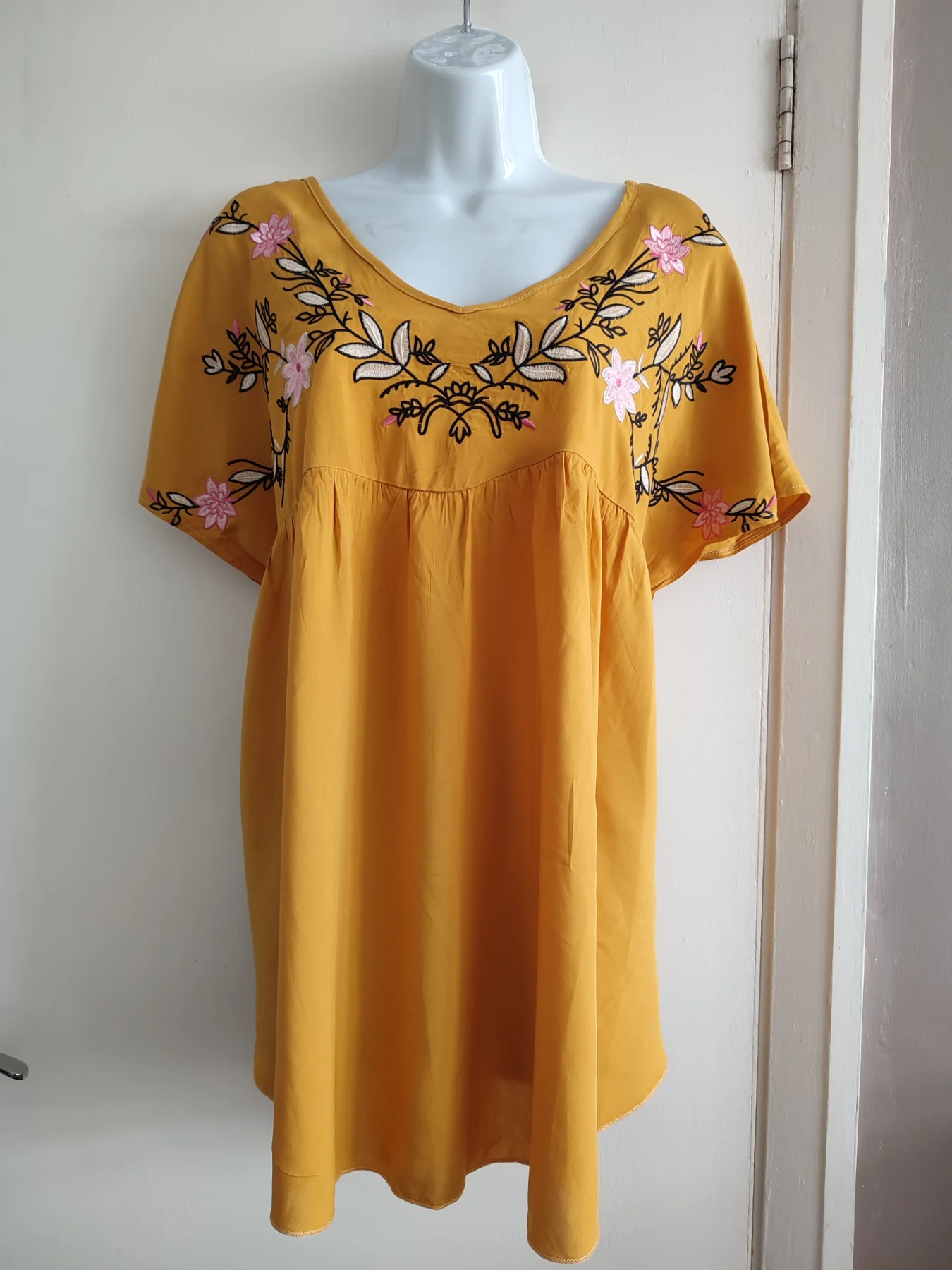 Emery Rose Mustard Yellow Embroidered Floral Smock Top Size 0XL UK 14