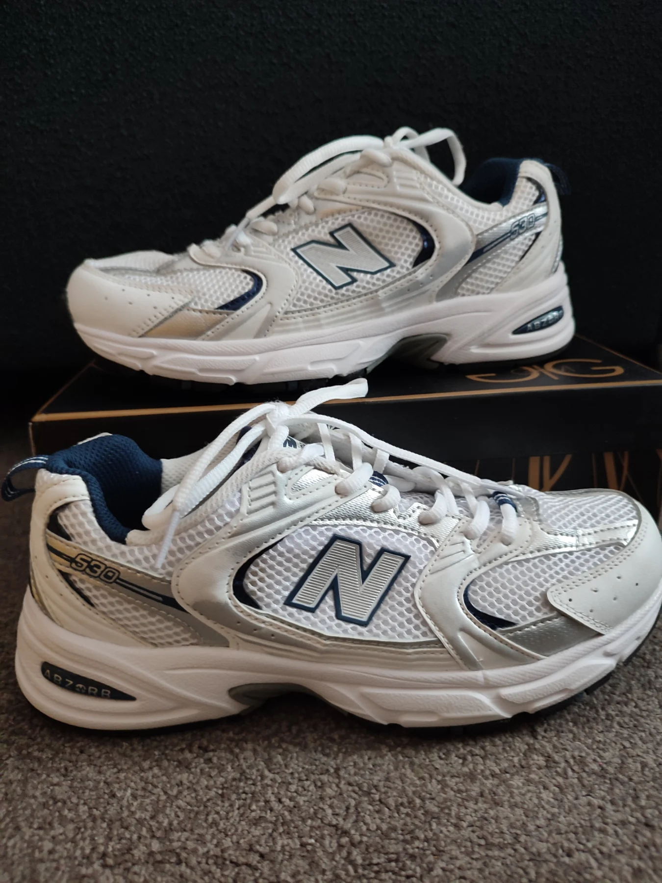 New Balance 530 White Silver Navy Trainers MR530SG Size UK 7