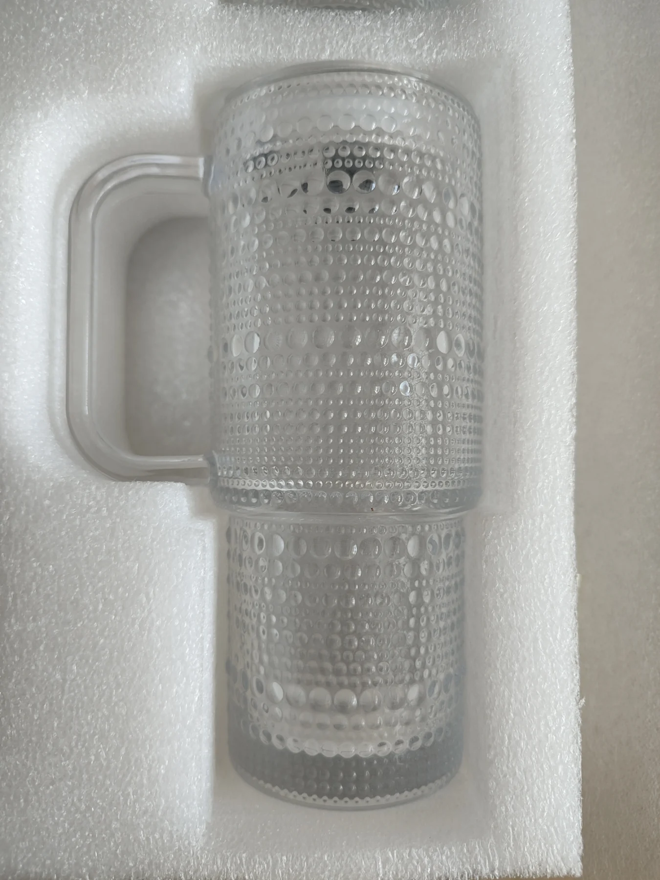 Clear Beaded Hobnail Glass Travel Tumbler Mug with Lid & Straw