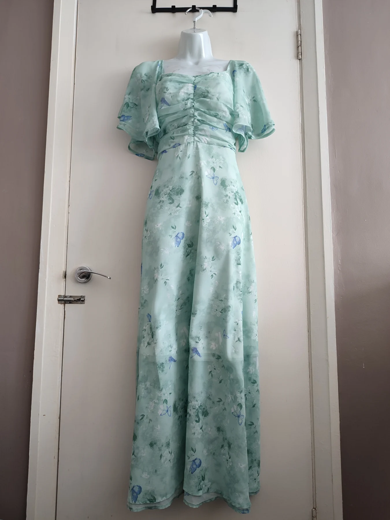 SHEIN Mint Green Butterfly Print Maxi Dress Size L UK 12-14