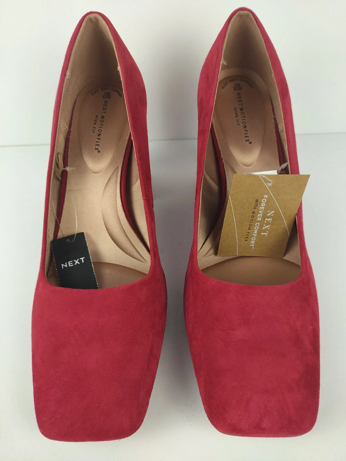 BNIB Red Suede Forever Comfort Motion flex NEXT Square Toe Court Shoes Heels
