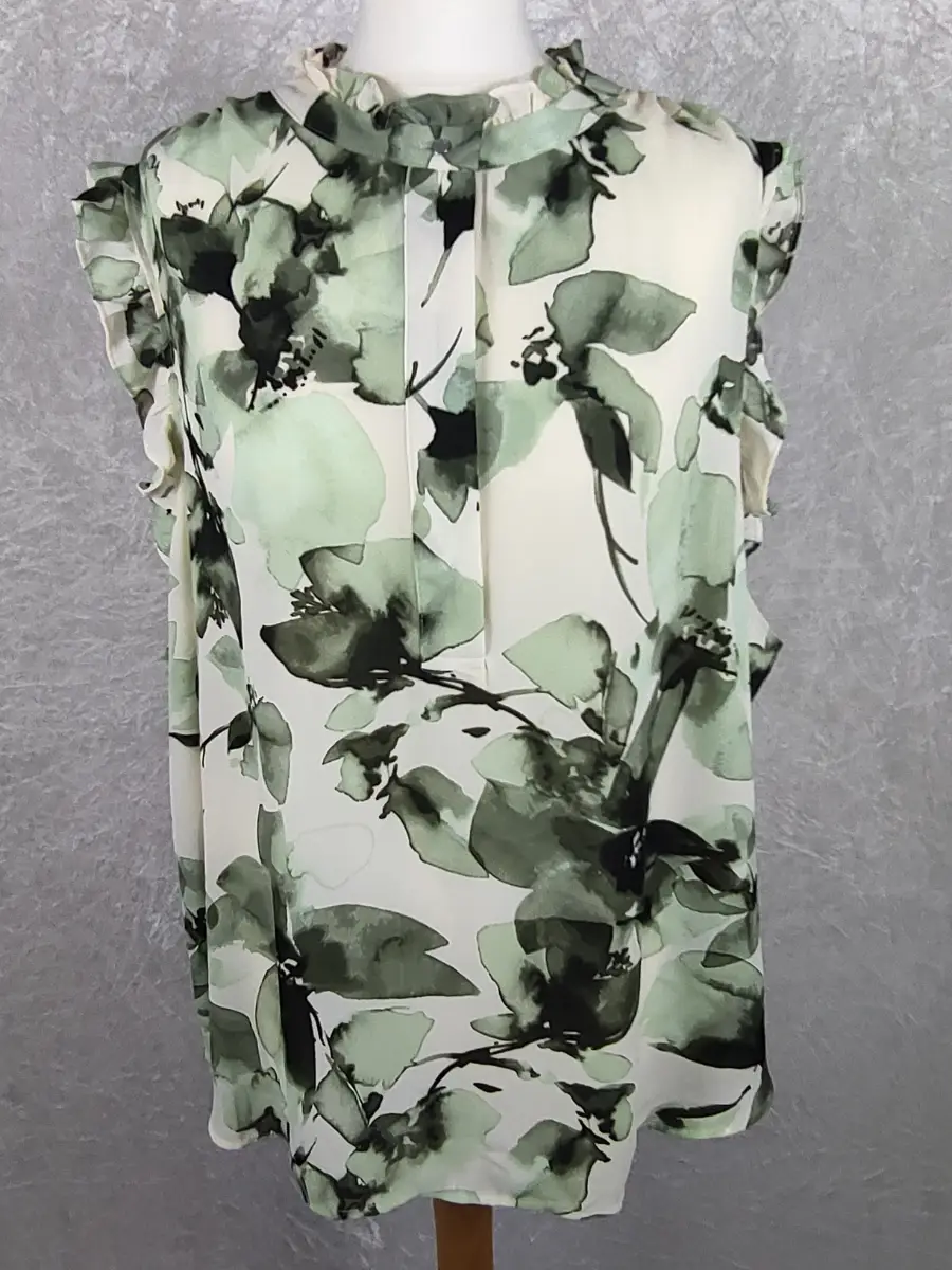 DKNY Light Floral Sleeveless Blouse Top Frills UK Szie L