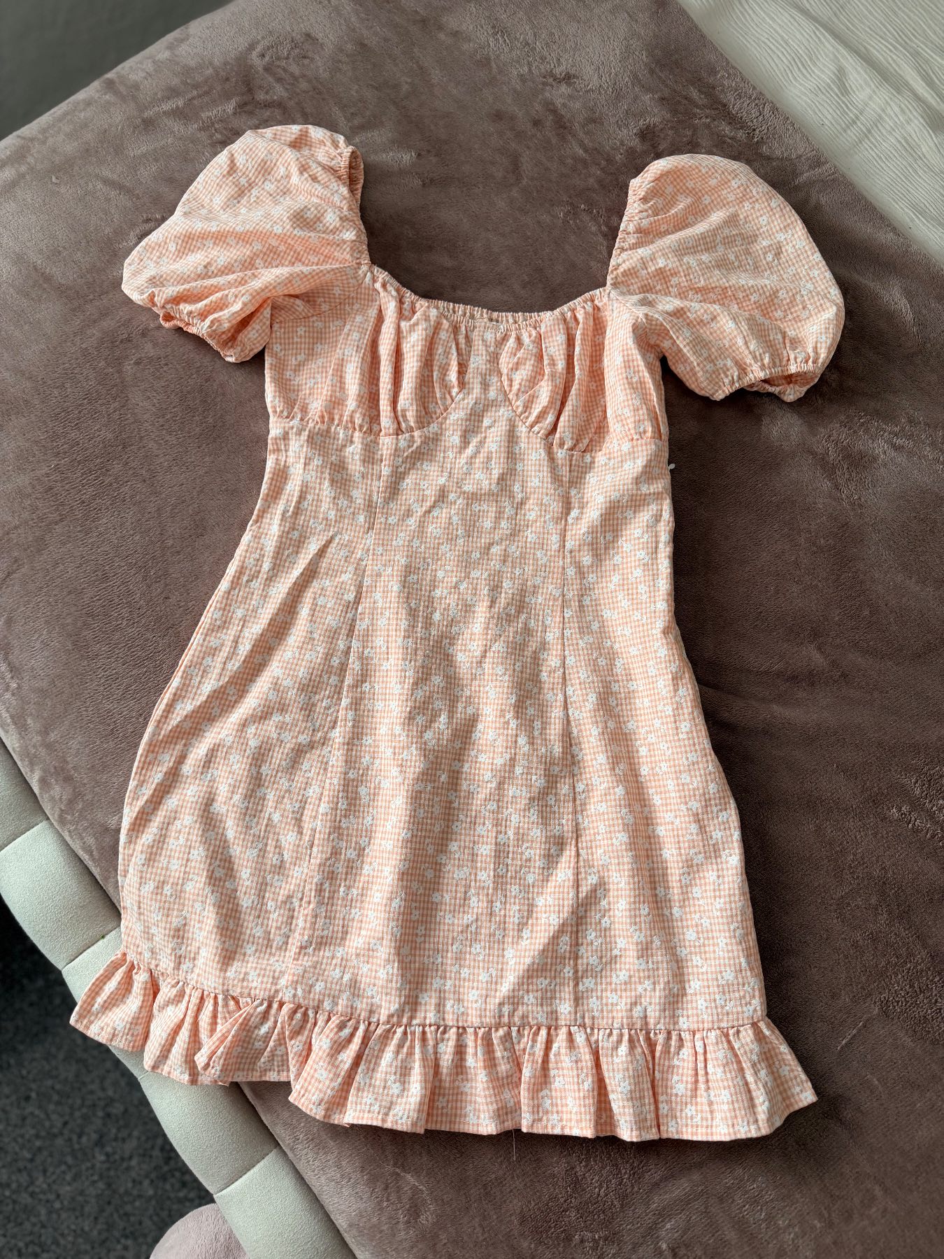 Urban Bliss peach/white mini milkmaid dress UK8