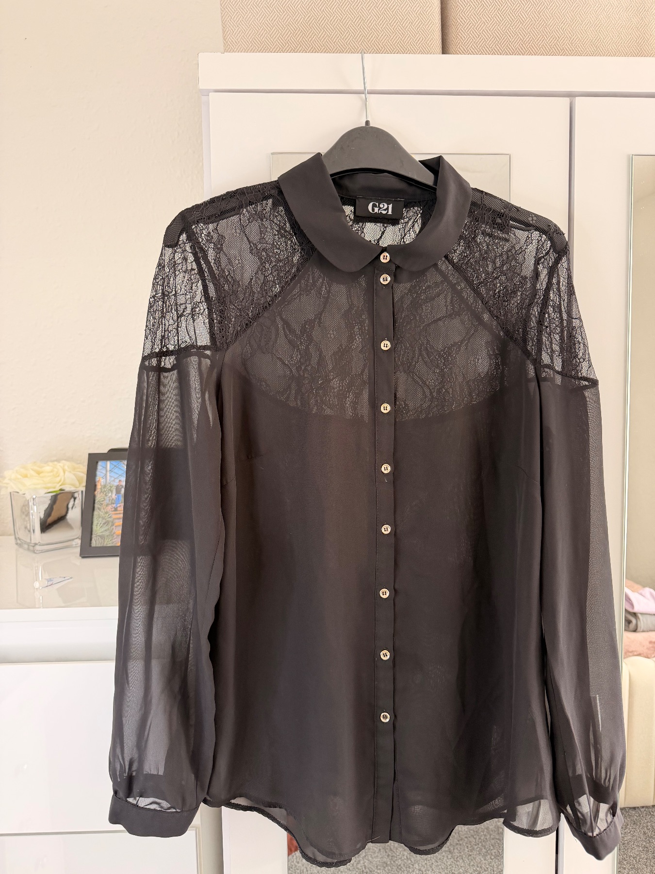 G21 George black sheer shirt UK14