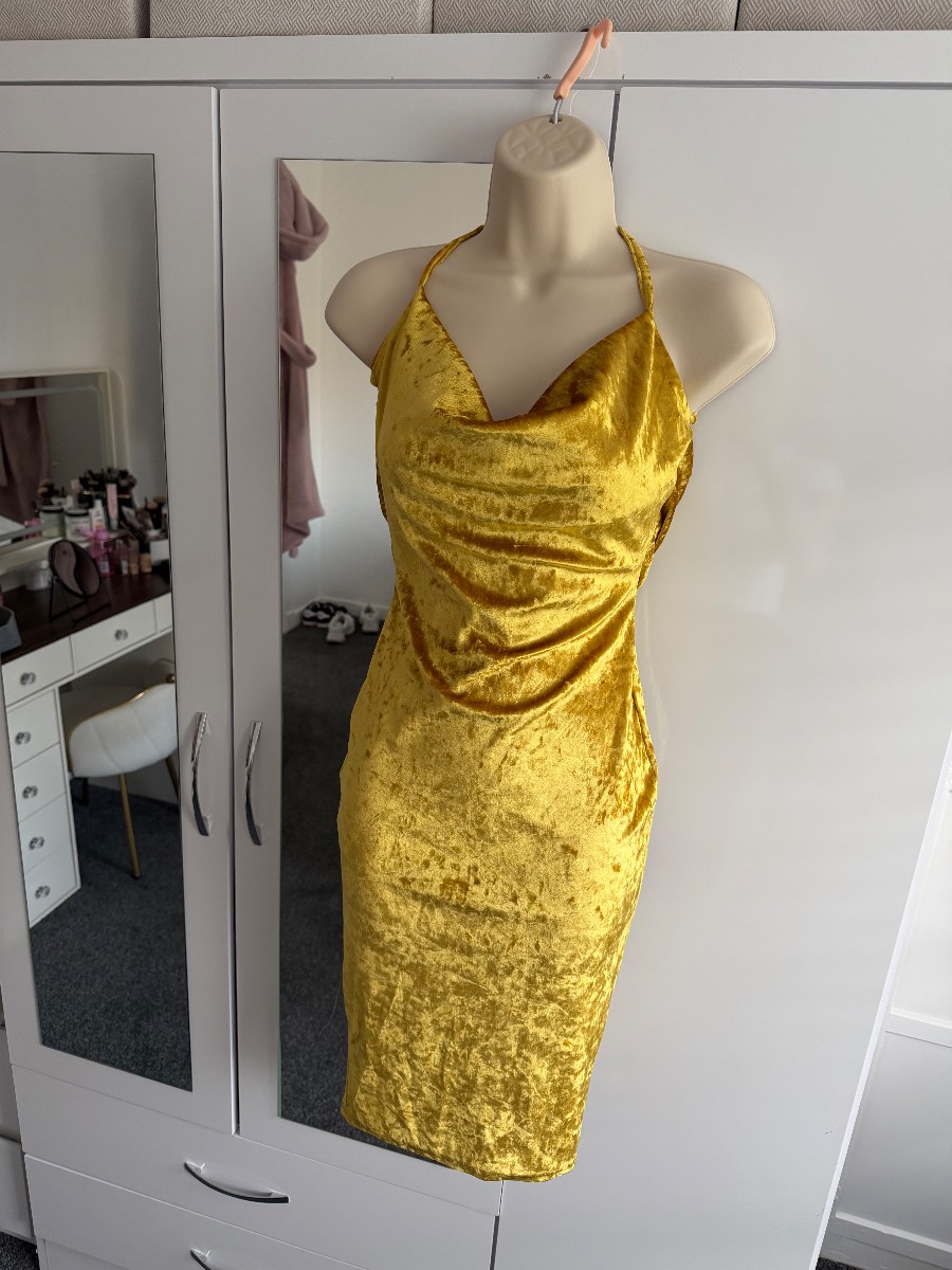 PLT gold velvet midi dress Size 8