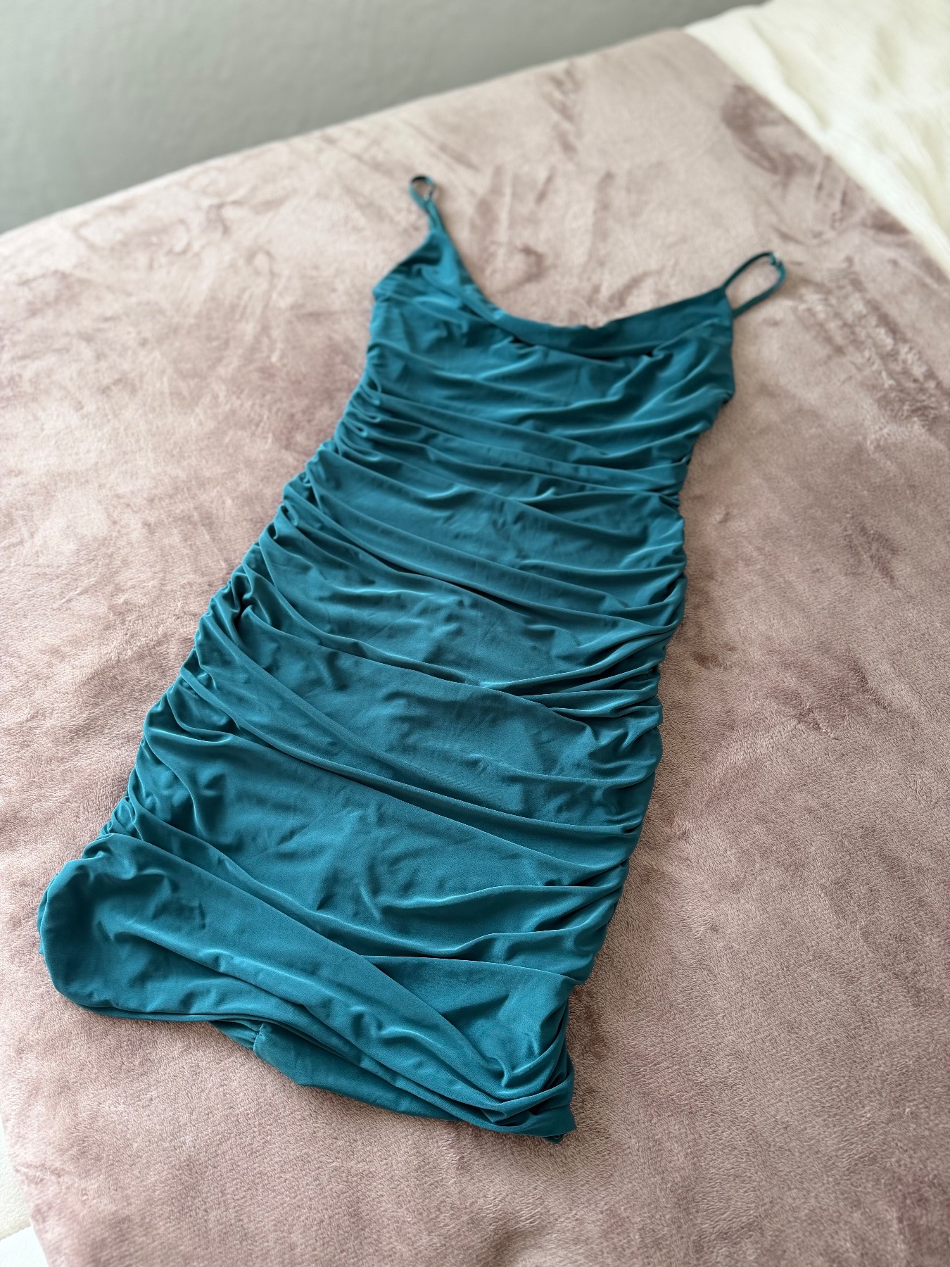 Pink Vanilla green ruched mini dress 12