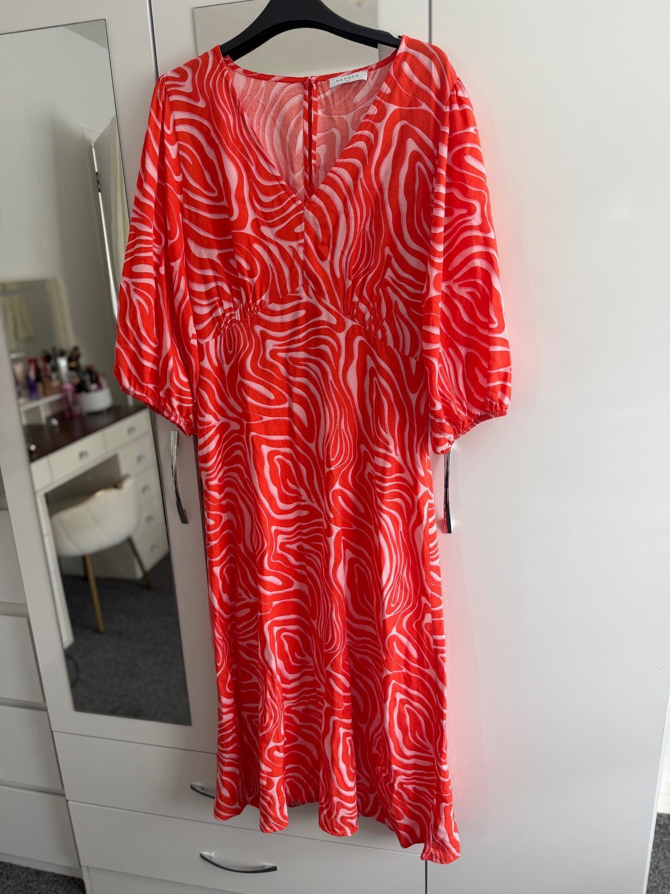 Papaya orange long summer holiday dress UK12