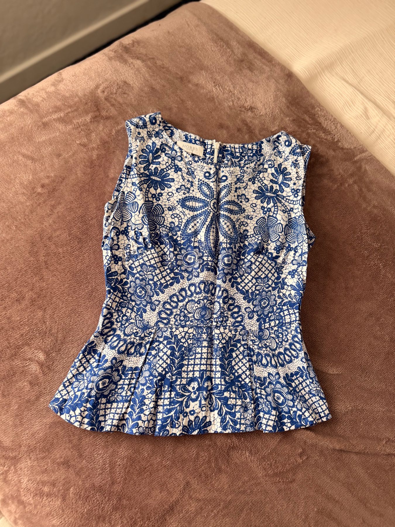 Hobbs blue/white silk blend top UK8